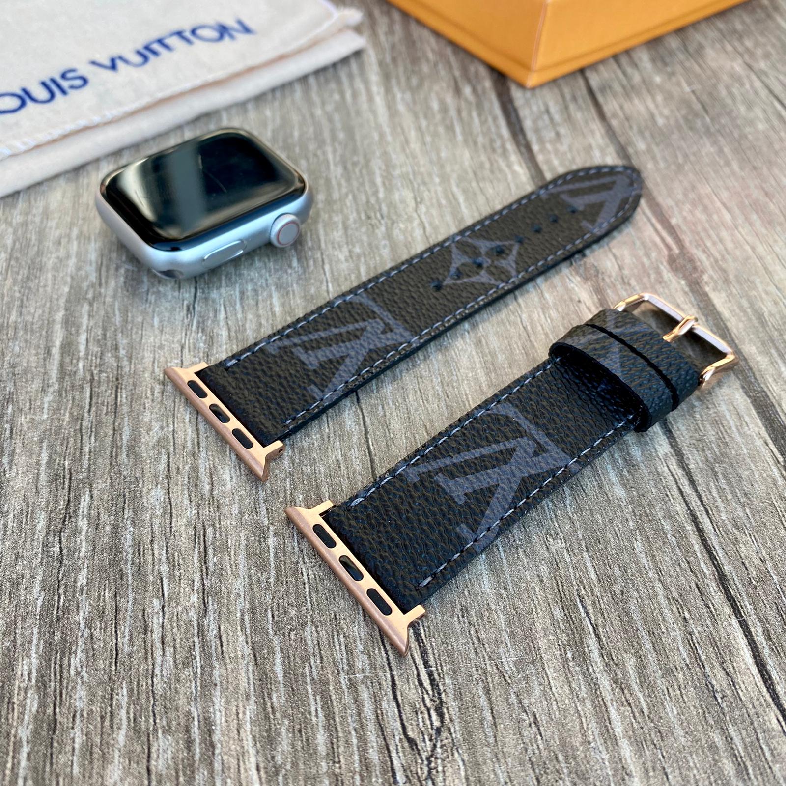 Louis Vuitton Black Leather Apple Watch Band, iwatch series 7-6-5-4-3-2-1