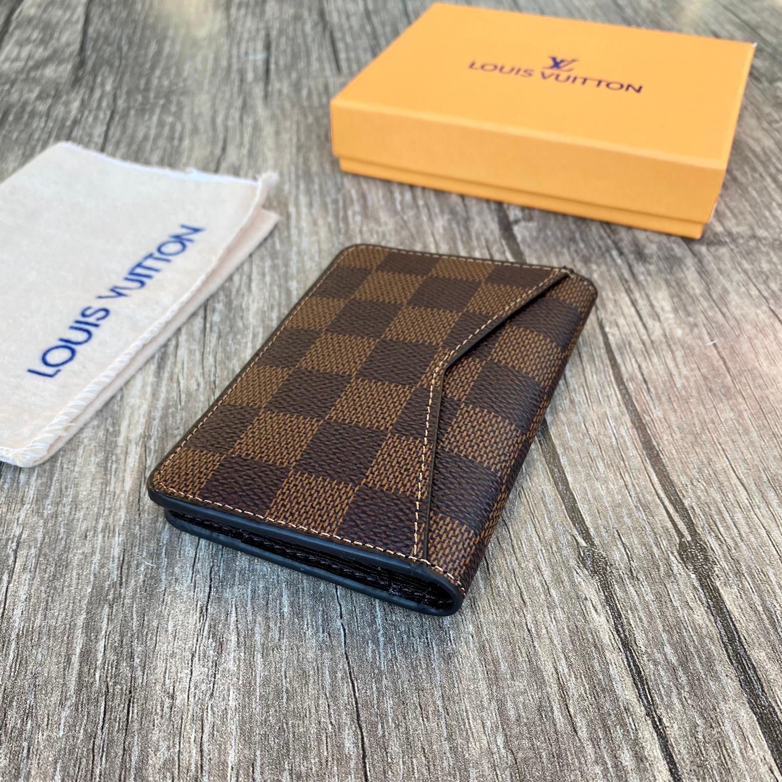 Louis Vuitton Brown Checkered Card Holder, Lv Business Card, Recycled Mini Wallet