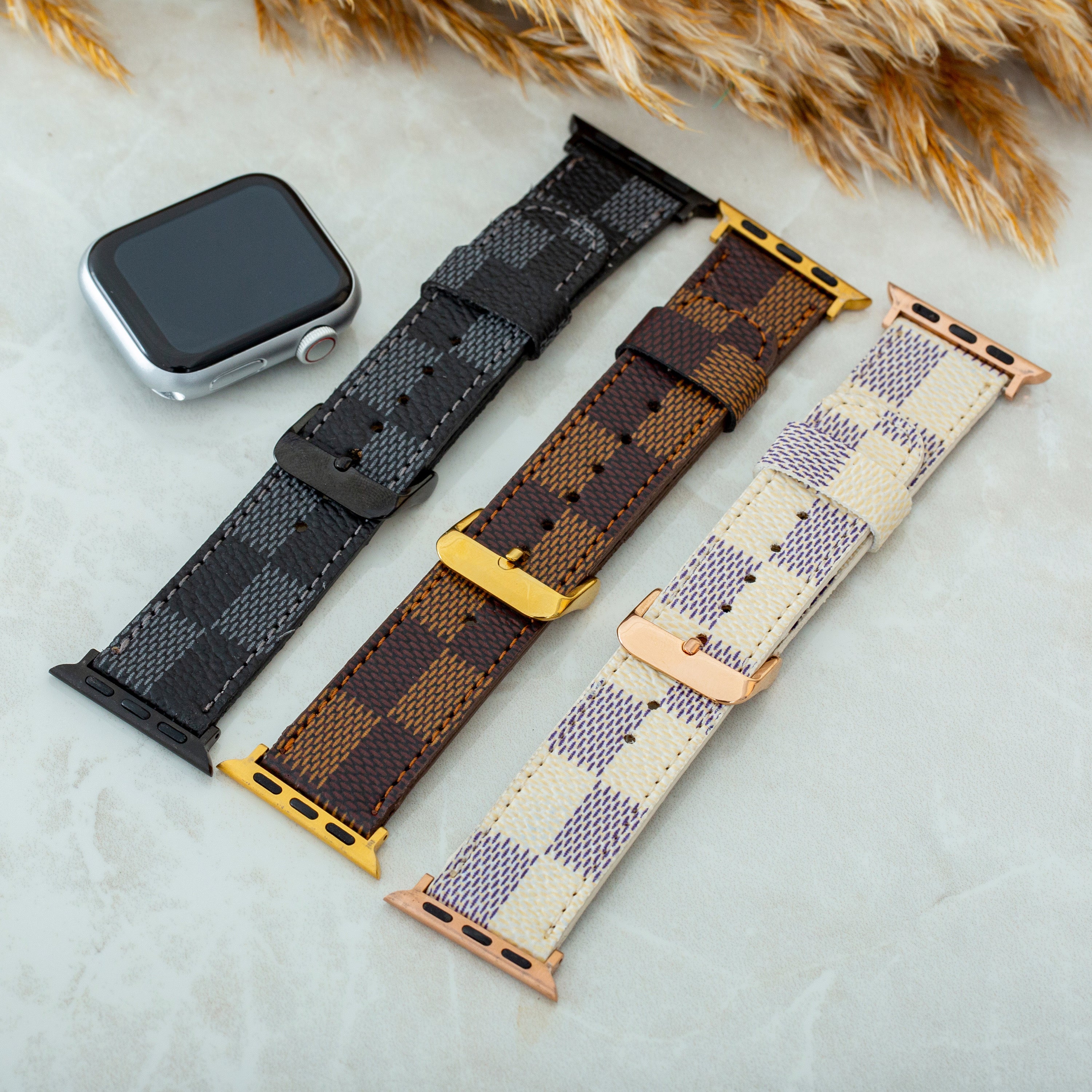 Authentic Leather Checkered Apple Watch Band - Authentic Key Pouch
