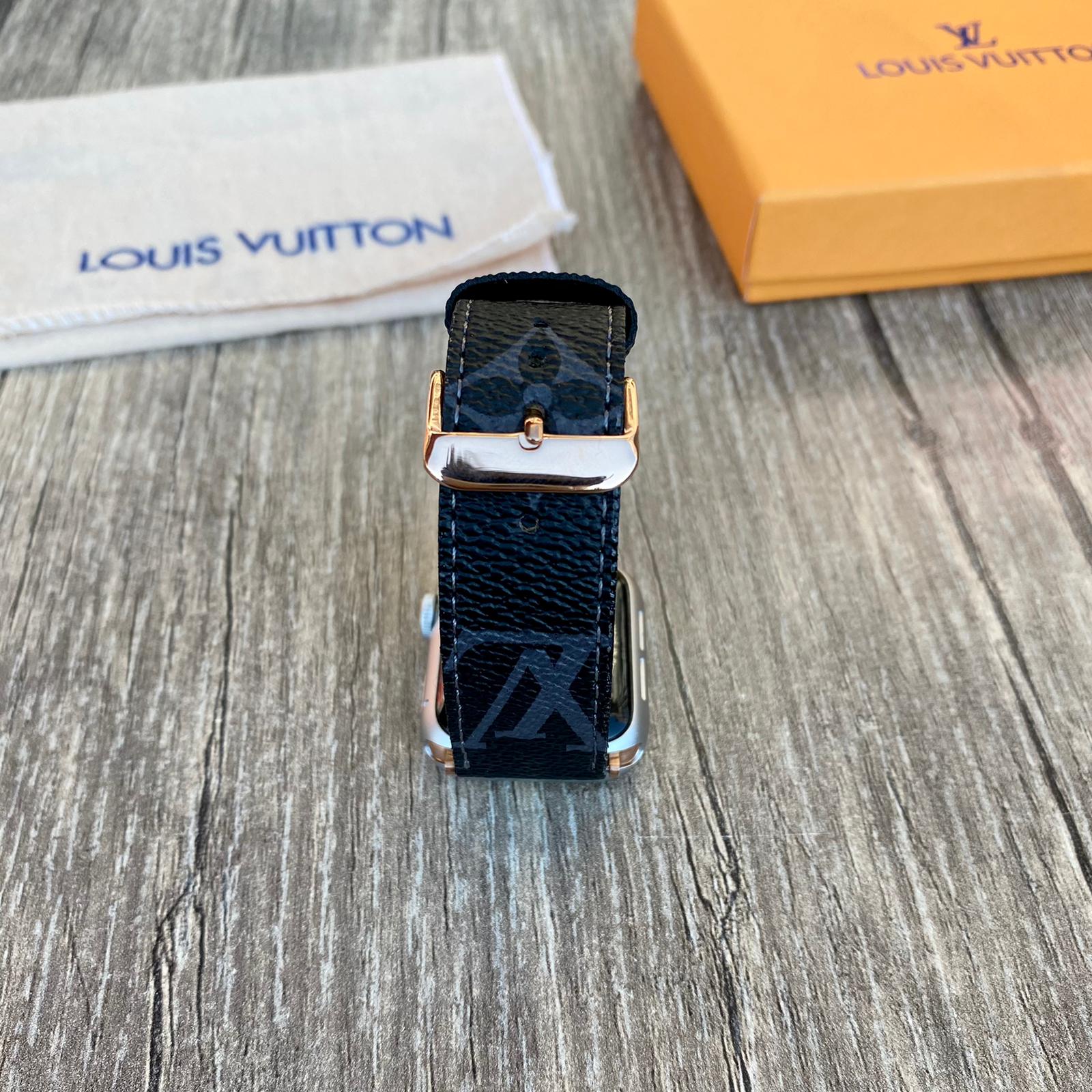 Louis Vuitton Black Leather Apple Watch Band, iwatch series 7-6-5-4-3-2-1